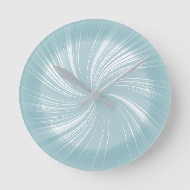 Modern Stylish Cyan Blue Radiant Twirl Pattern Round Clock (Front)