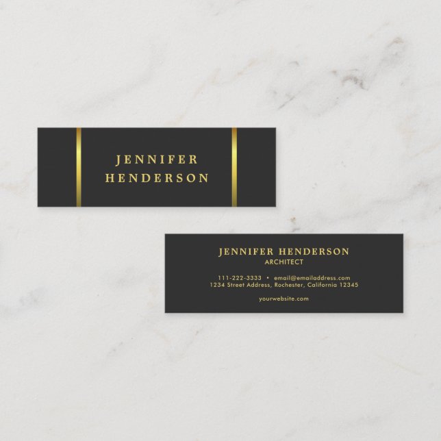 Modern stylish dark gray gold professional mini business card (Front/Back)