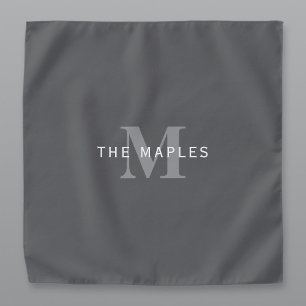 Modern Stylish Dark Grey Monogram & Name Bandana