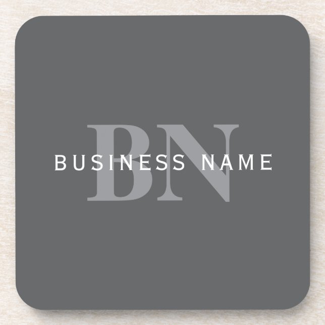 Modern Stylish Dark Grey Monogram & Name Beverage Coaster (Front)