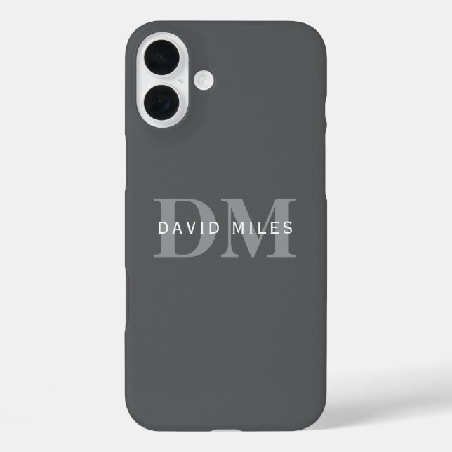 Modern Stylish Dark Grey Monogram & Name Case-Mate iPhone Case (Back)