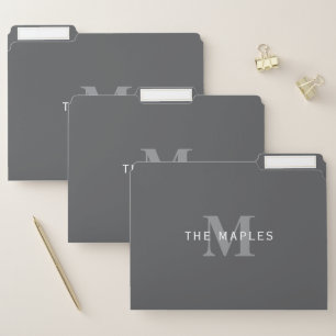Modern Stylish Dark Grey Monogram & Name File Folder