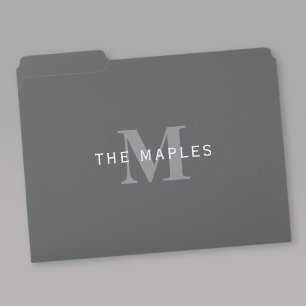 Modern Stylish Dark Grey Monogram & Name File Folder