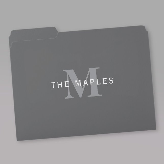 Modern Stylish Dark Grey Monogram & Name File Folder (Creator Uploaded)