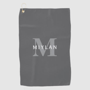 Modern Stylish Dark Grey Monogram & Name Golf Towel