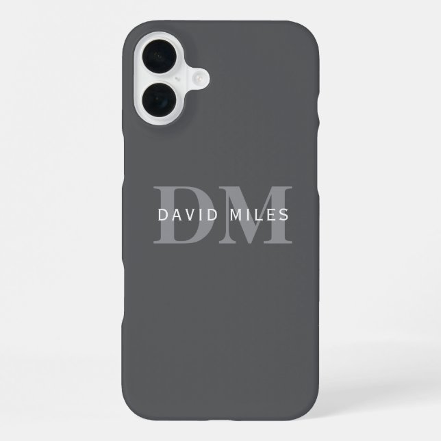 Modern Stylish Dark Grey Monogram & Name Iphone Case (Back)