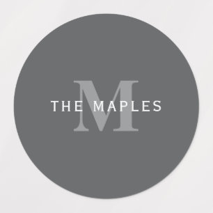 Modern Stylish Dark Grey Monogram & Name Labels