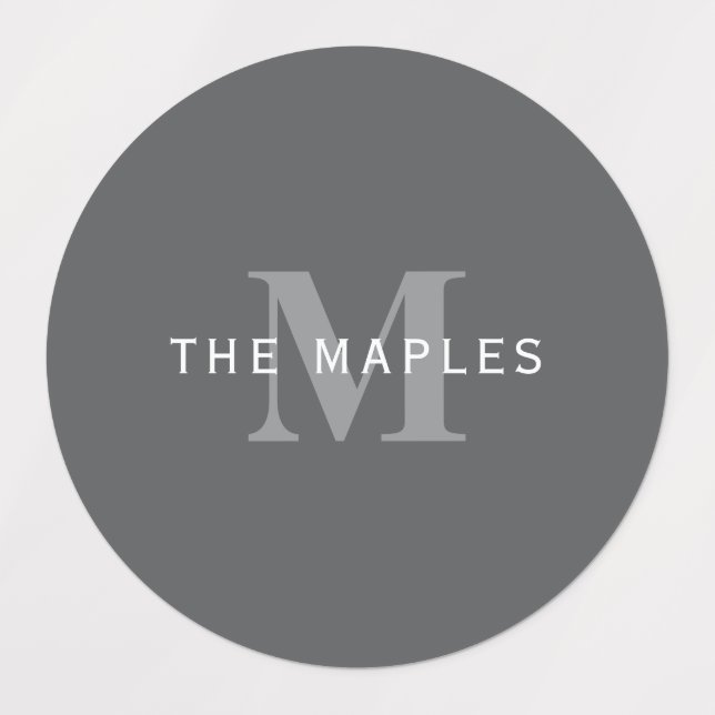 Modern Stylish Dark Grey Monogram & Name Labels (Design 1)