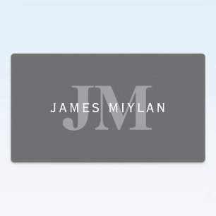 Modern Stylish Dark Grey Monogram & Name Labels