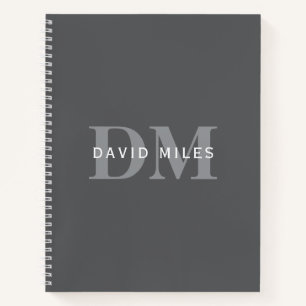Modern Stylish Dark Grey Monogram & Name Notebook