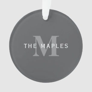 Modern Stylish Dark Grey Monogram & Name Ornament
