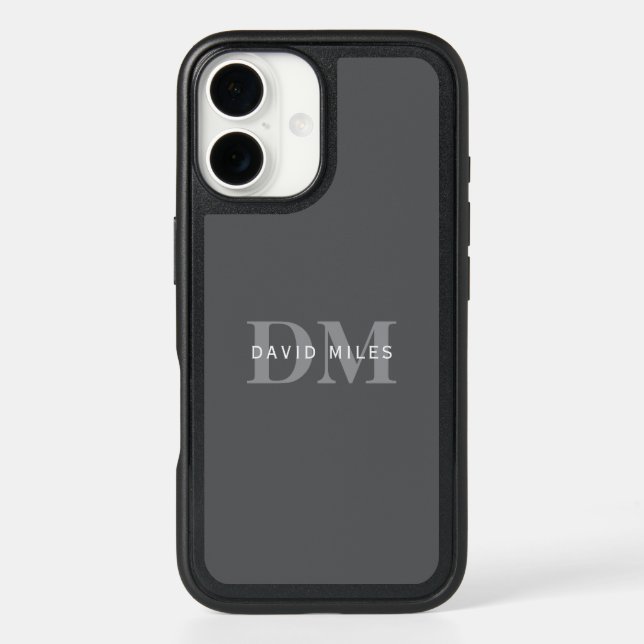 Modern Stylish Dark Grey Monogram & Name Otterbox iPhone Case (Back)