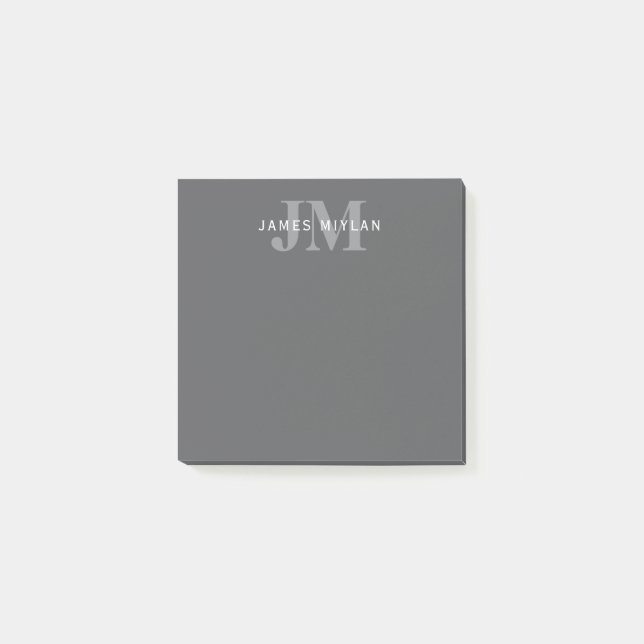 Modern Stylish Dark Grey Monogram & Name Post-it Notes (Front)