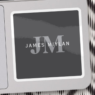 Modern Stylish Dark Grey Monogram & Name Sticker
