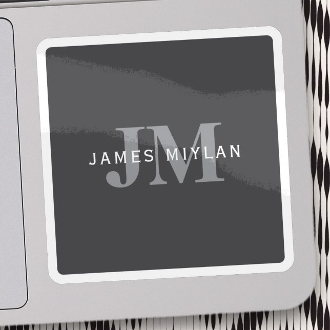 Modern Stylish Dark Grey Monogram & Name Sticker (Creator Uploaded)
