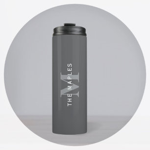 Modern Stylish Dark Grey Monogram & Name Thermal Tumbler