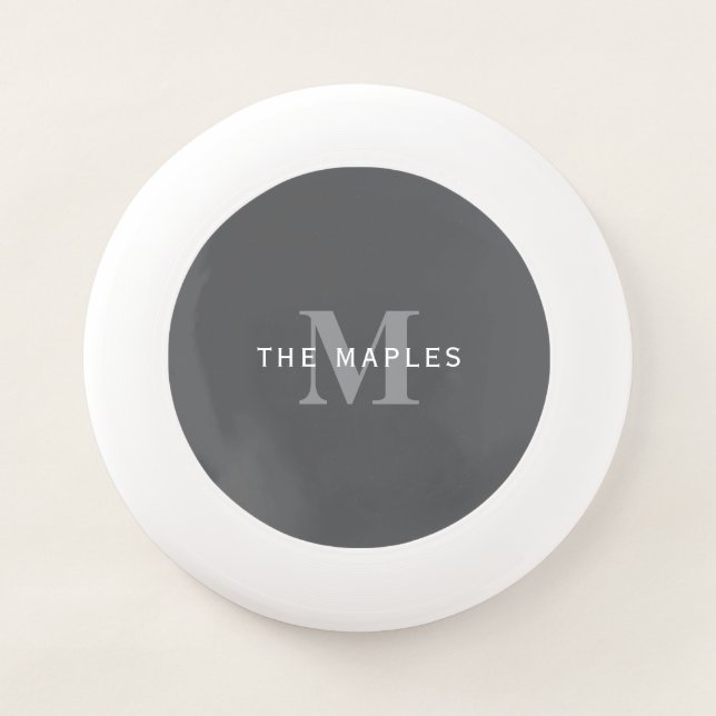 Modern Stylish Dark Grey Monogram & Name Wham-O Frisbee (Front)