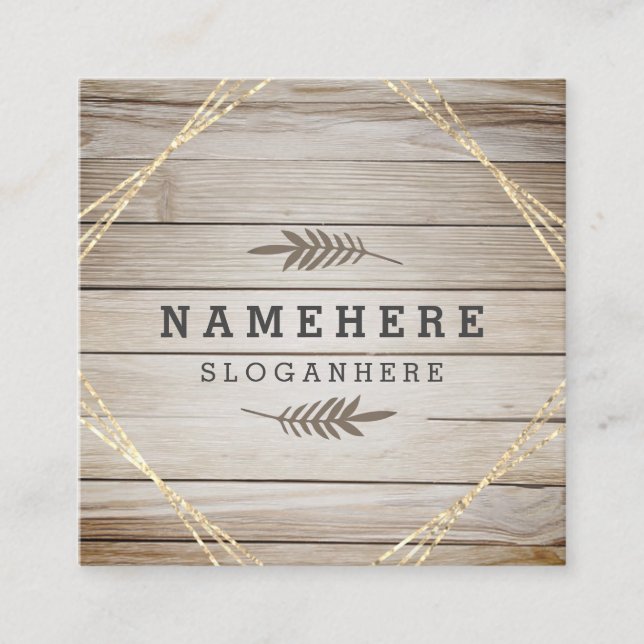 Modern Stylish Dark Wood Square Business Card (Front)