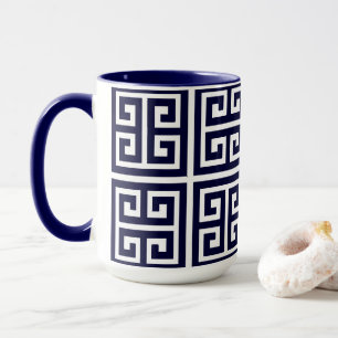 Modern Stylish Deep Blue Greek Key Pattern Mug