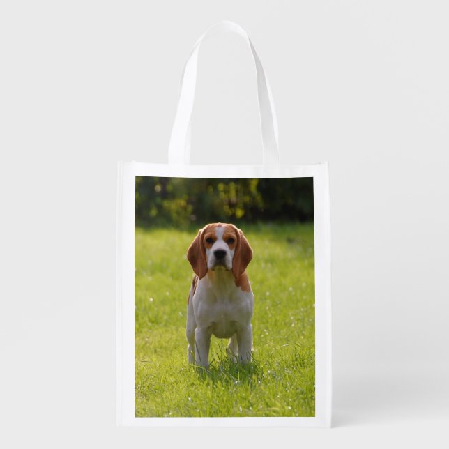 Modern Stylish Dog Pets Photo Custom Grocery Bag (Front)