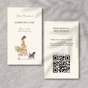 Modern Stylish Dog Walker Pet Sitter QR code Business Card