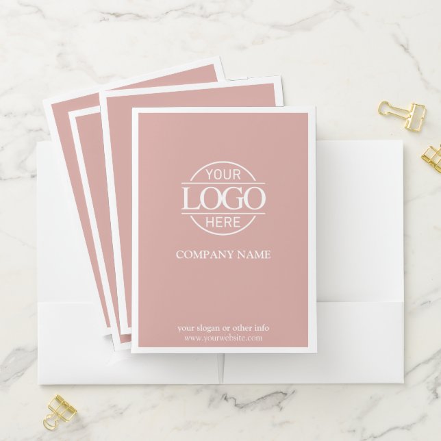 Modern Stylish Dusty Rose Business Logo Documents Pocket Folder (In Situ)