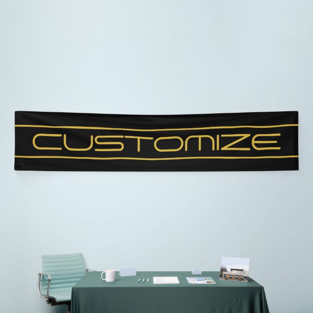 Modern Stylish Editable Gold Text & Line Stripes Banner (Tradeshow)