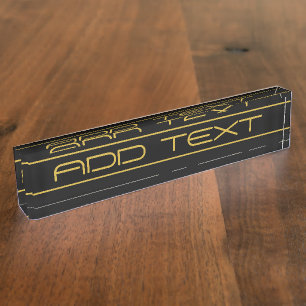 Modern Stylish Editable Gold Text & Line Stripes Desk Name Plate