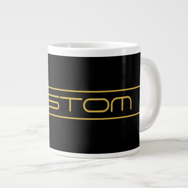 Modern Stylish Editable Gold Text & Line Stripes Giant Coffee Mug (Front Right)