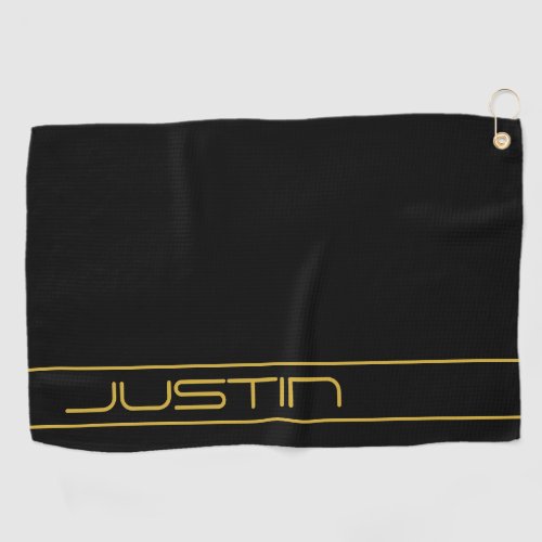 Modern Stylish Editable Gold Text  Line Stripes Golf Towel