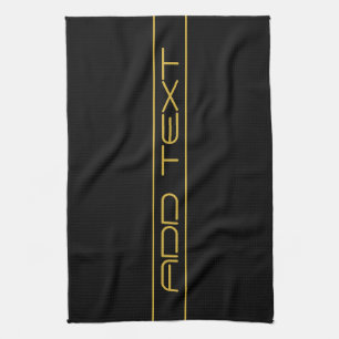 Modern Stylish Editable Gold Text & Line Stripes Kitchen Towel