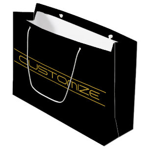 Modern Stylish Editable Gold Text & Line Stripes Large Gift Bag