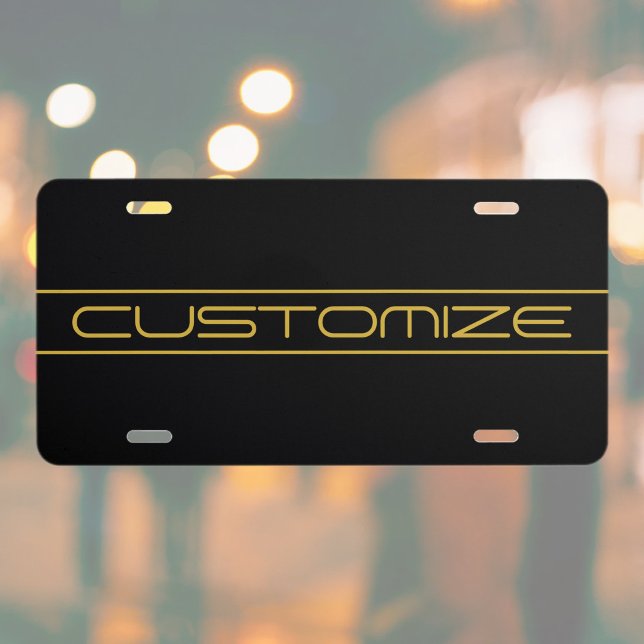 Modern Stylish Editable Gold Text & Line Stripes License Plate (Creator Uploaded)
