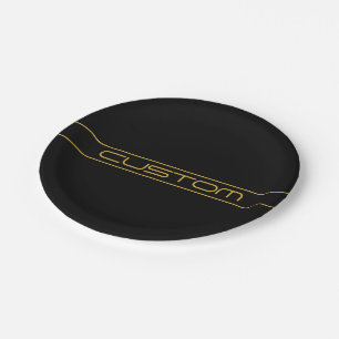 Modern Stylish Editable Gold Text & Line Stripes Paper Plates