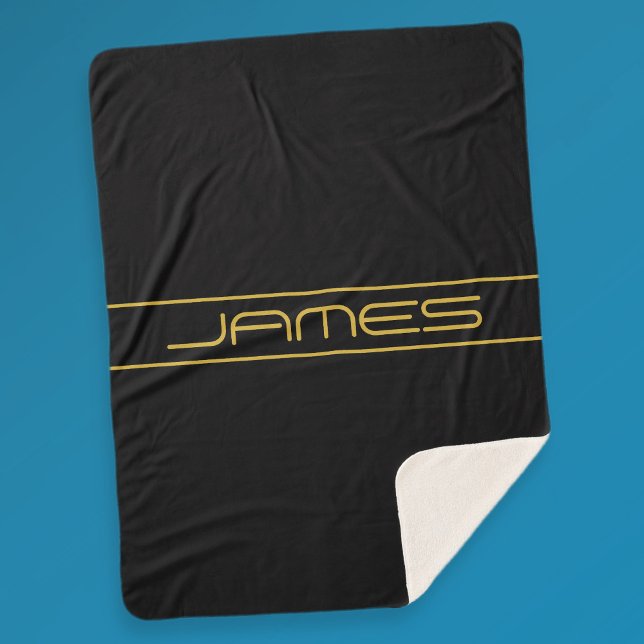 Modern Stylish Editable Gold Text & Line Stripes Sherpa Blanket (Creator Uploaded)