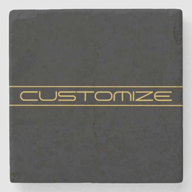 Modern Stylish Editable Gold Text & Line Stripes Stone Coaster (Front)