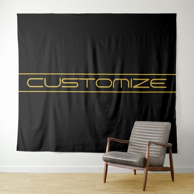 Modern Stylish Editable Gold Text & Line Stripes Tapestry (In Situ (Horizontal))