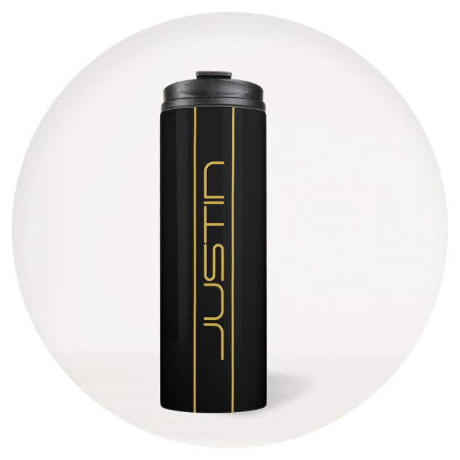 Modern Stylish Editable Gold Text & Line Stripes Thermal Tumbler (Creator Uploaded)