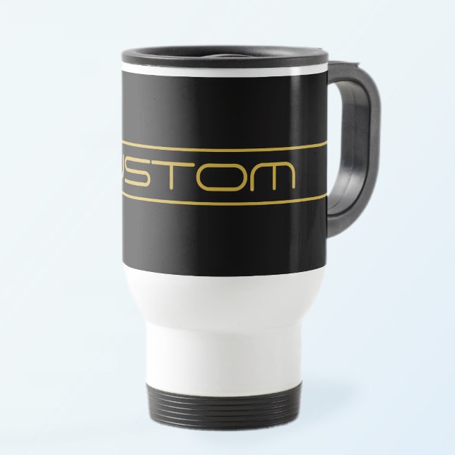 Modern Stylish Editable Gold Text & Line Stripes Travel Mug (Creator Uploaded)
