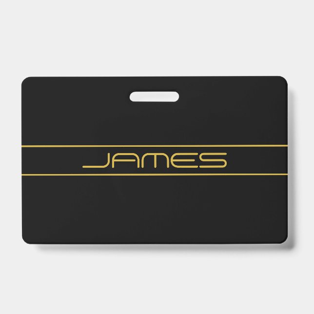 Modern Stylish Editable Gold Text & Stripes Badge (Front)