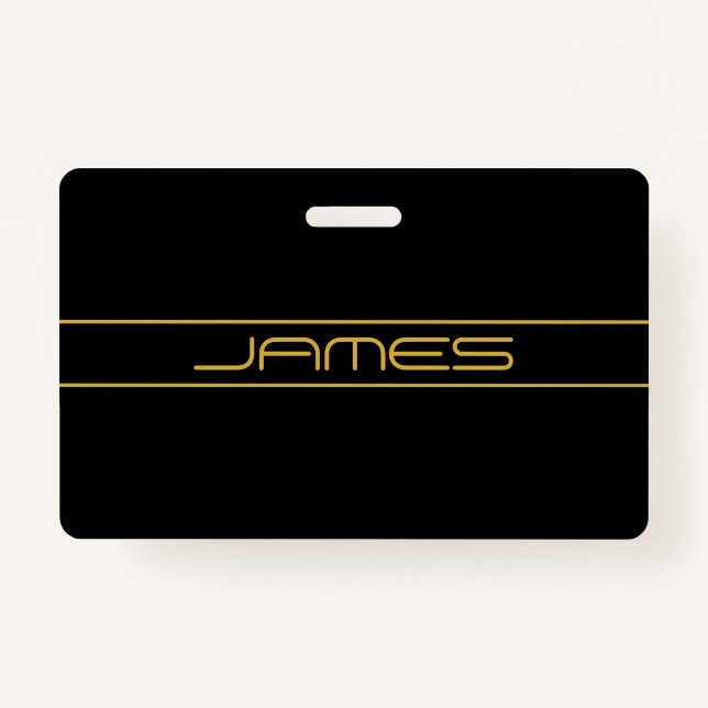 Modern Stylish Editable Gold Text & Stripes Badge (Front)