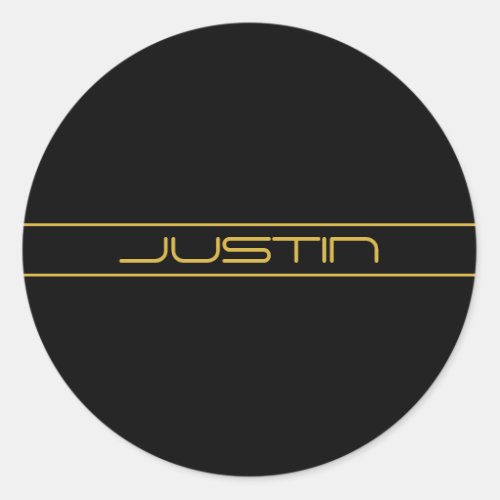 Modern Stylish Editable Gold Text  Stripes Classic Round Sticker