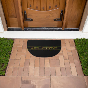 Modern Stylish Editable Gold Text & Stripes Doormat