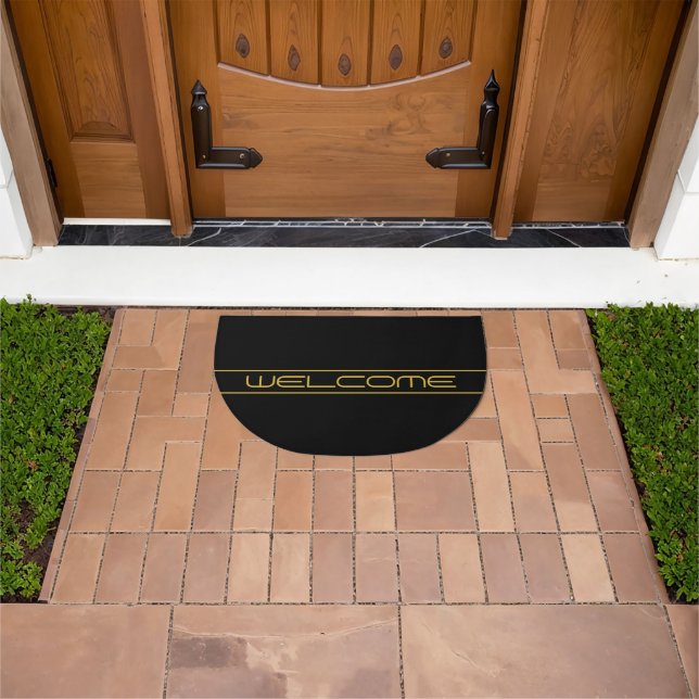 Modern Stylish Editable Gold Text & Stripes Doormat (Outdoor)