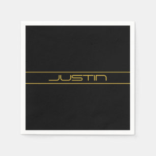 Modern Stylish Editable Gold Text & Stripes Napkins