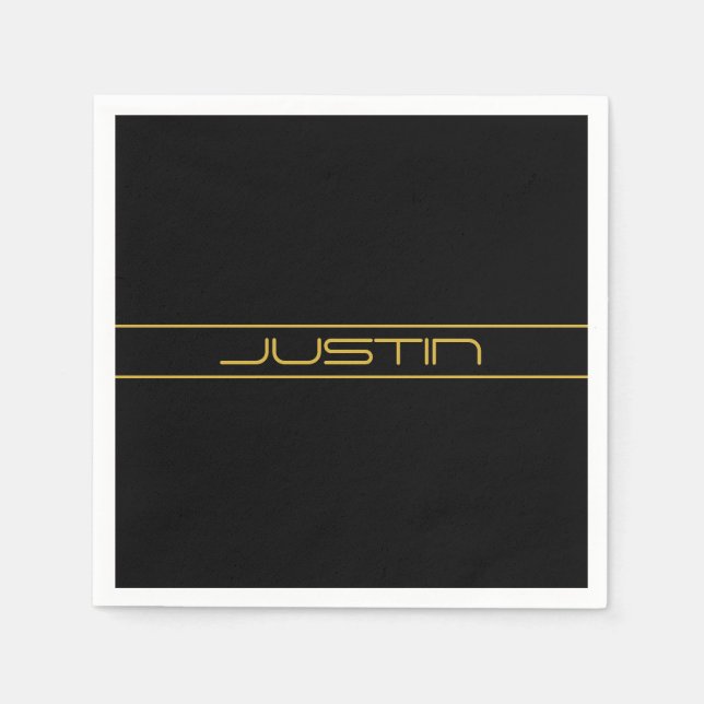 Modern Stylish Editable Gold Text & Stripes Napkins (Front)