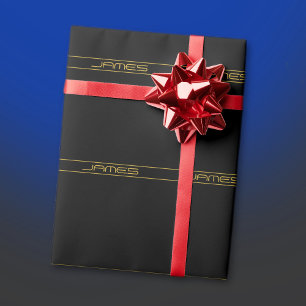 Modern Stylish Editable Gold Text & Stripes Wrapping Paper
