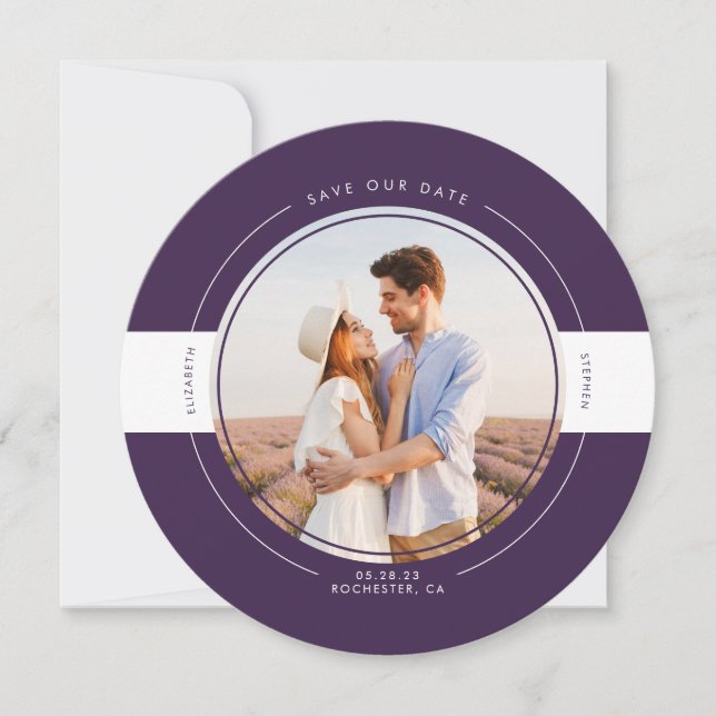 Modern Stylish Eggplant Purple Save the Date Photo (Front)