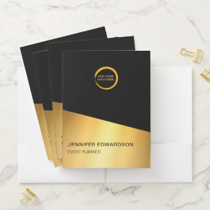 Modern stylish elegant black and gold professional pocket folder