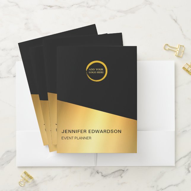 Modern stylish elegant black and gold professional pocket folder (In Situ)